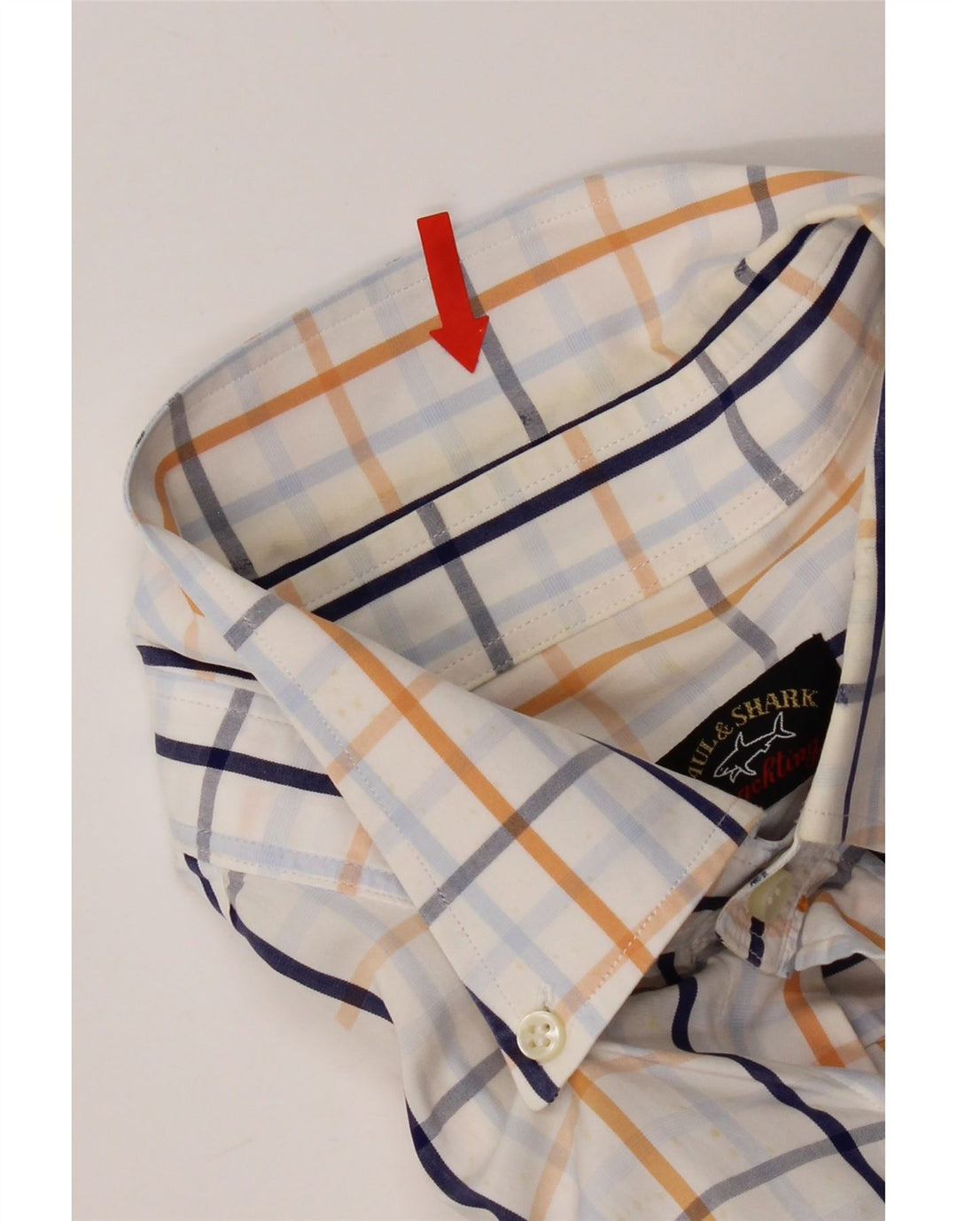 Camisa masculina Paul & Shark tamanho 44 XL algodão xadrez branco