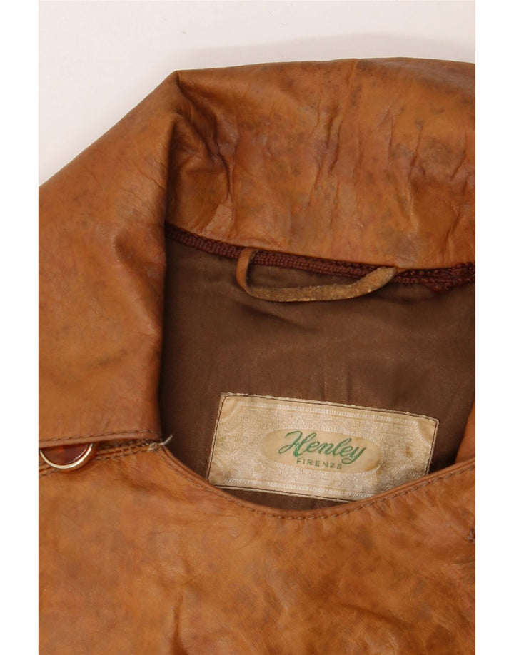 Casaco de couro feminino vintage UK 10 pequeno marrom