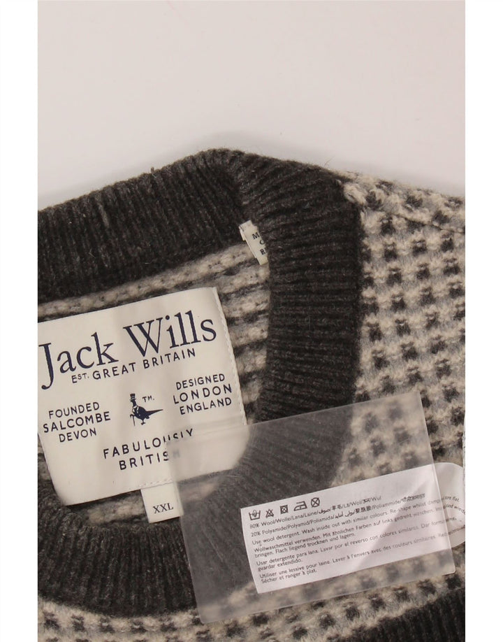 Suéter feminino JACK WILLS com gola redonda Reino Unido 20 2XL lã xadrez cinza