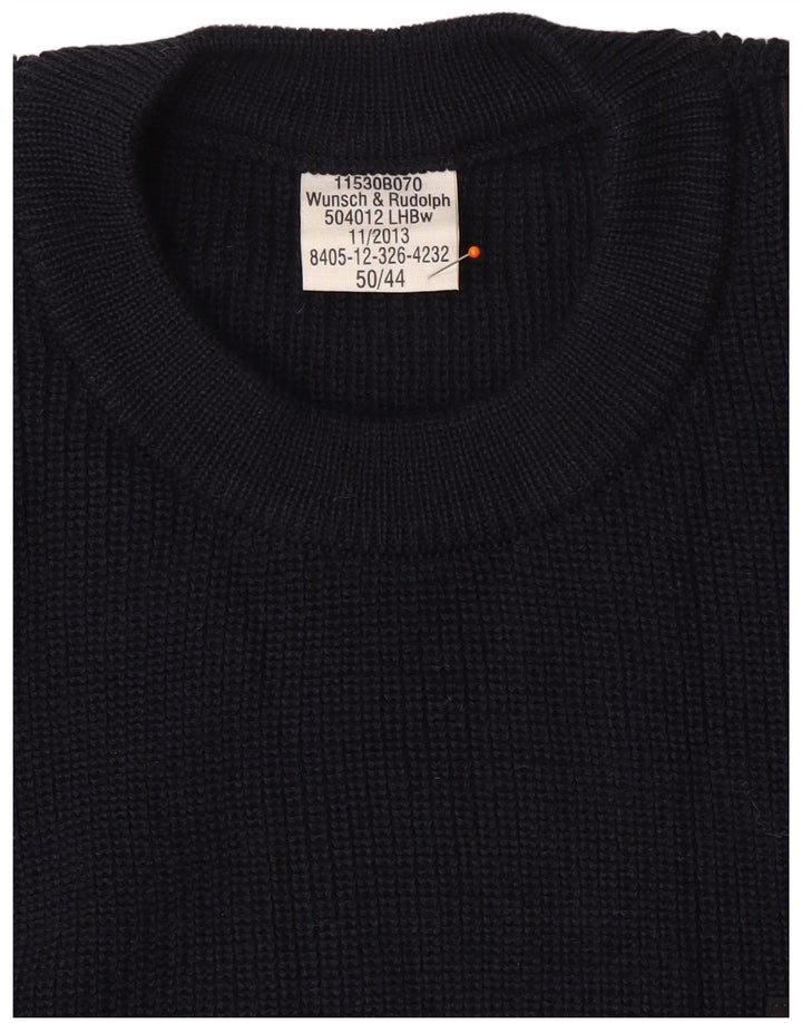 Suéter masculino VINTAGE militar com gola redonda IT 50 azul marinho médio