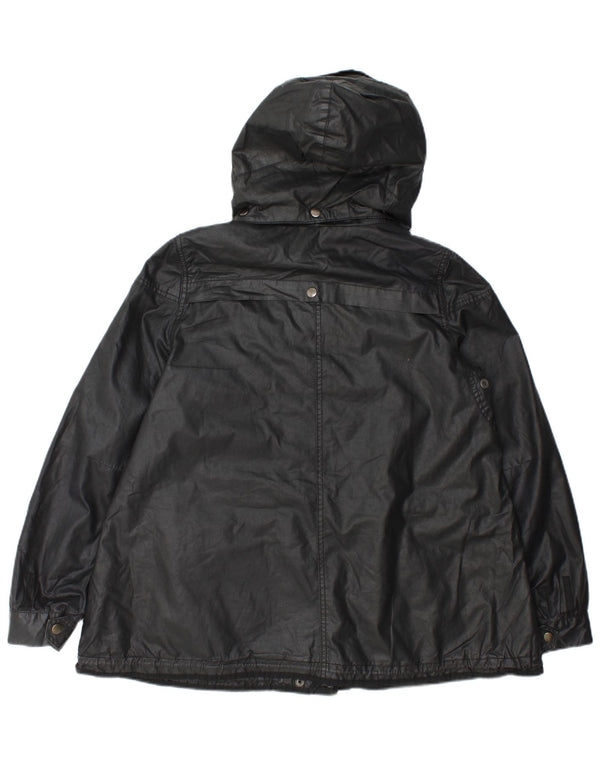 Zara Womens Hooded Oversized Utility Jacket UK 14 Médio Preto Poliéster