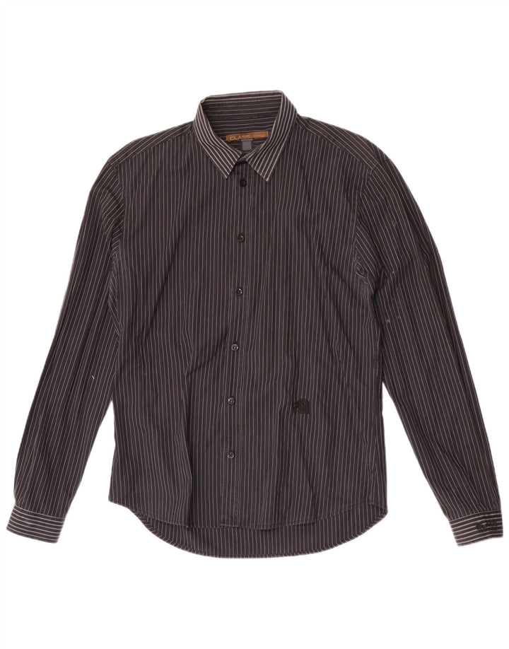 Camisa masculina Roberto Cavalli IT 50 algodão listrado preto médio