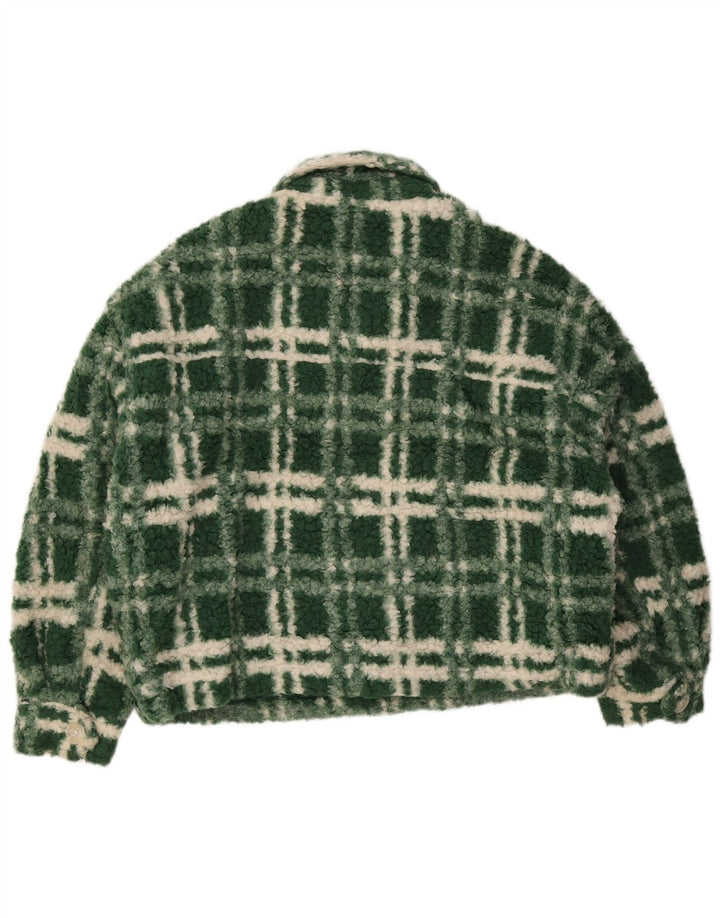 Zara Womens Oversized Fleece Jacket UK 14 Grande Poliéster Verde Check