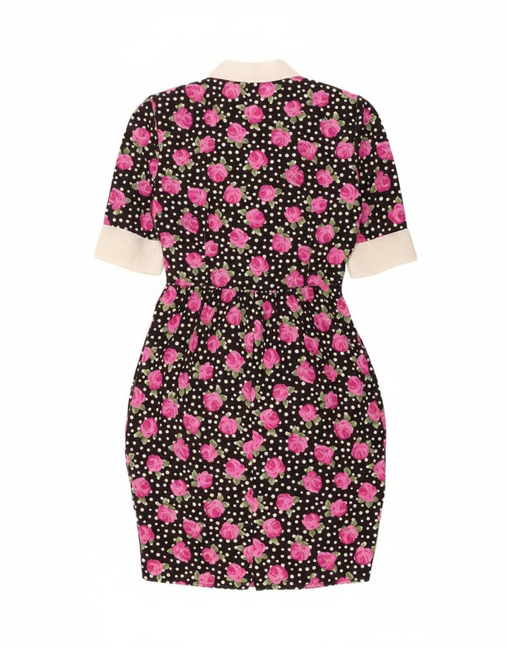 Vestido Bodycon feminino vintage IT 46 grande poliéster floral preto