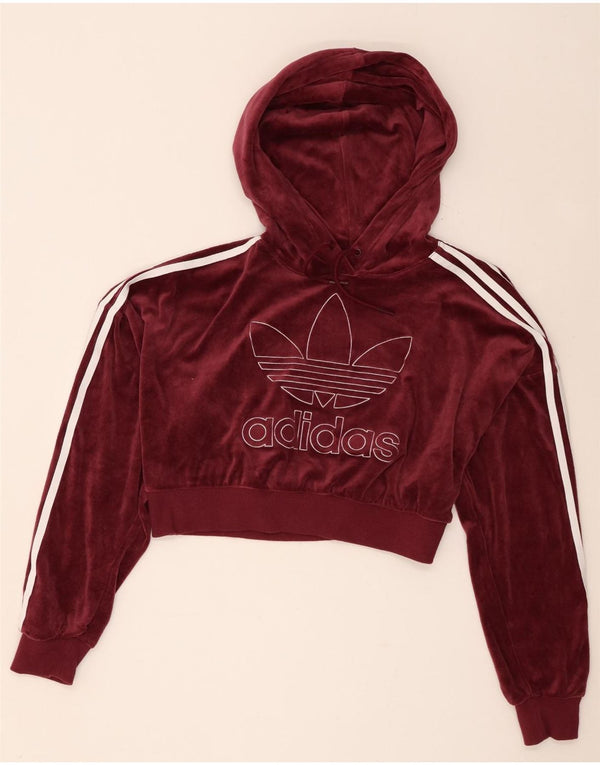Adidas Womens Oversized Crop Velour Hoodie Jumper Reino Unido 8 Pequeno Borgonha