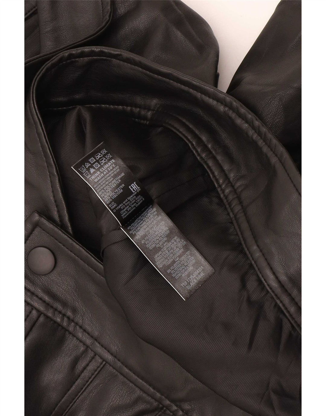 Jaqueta bomber feminina de couro sintético Marks & Spencer Reino Unido 12 média preta