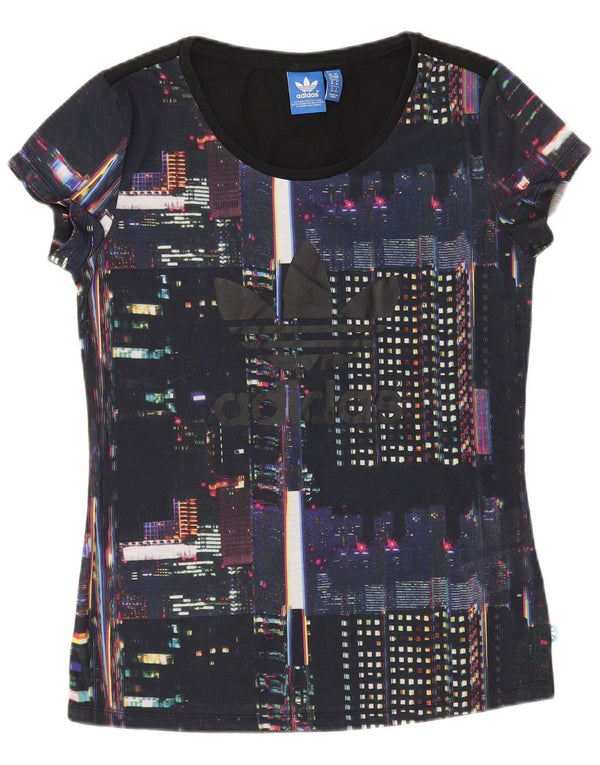 ADIDAS Womens Graphic T-Shirt Top UK 10 Pequeno Azul Geométrico