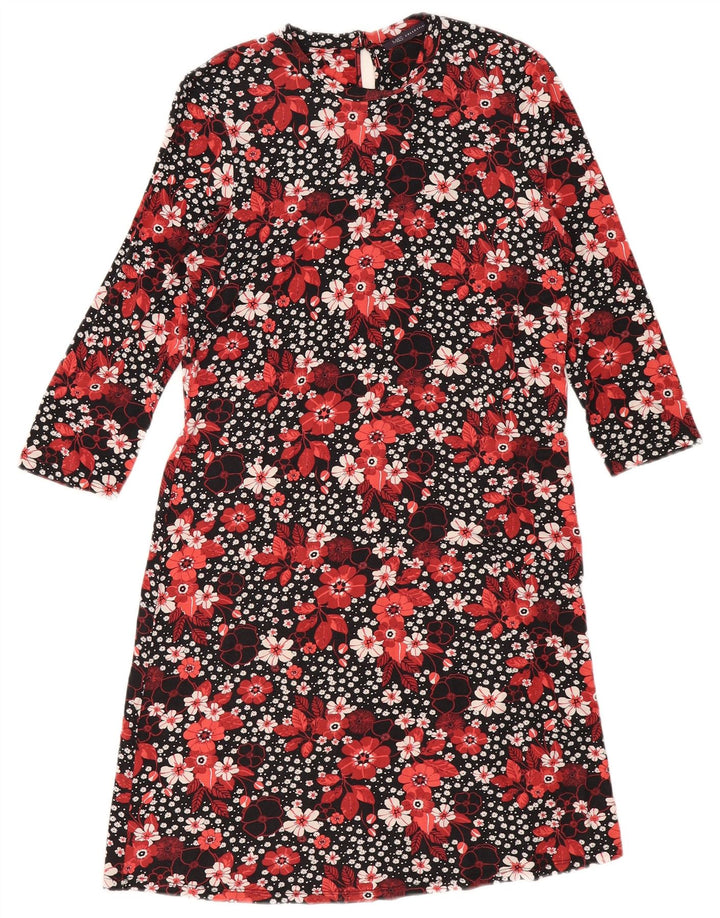 Vestido feminino Marks & Spencer manga 3/4, UK 12, médio, preto, floral