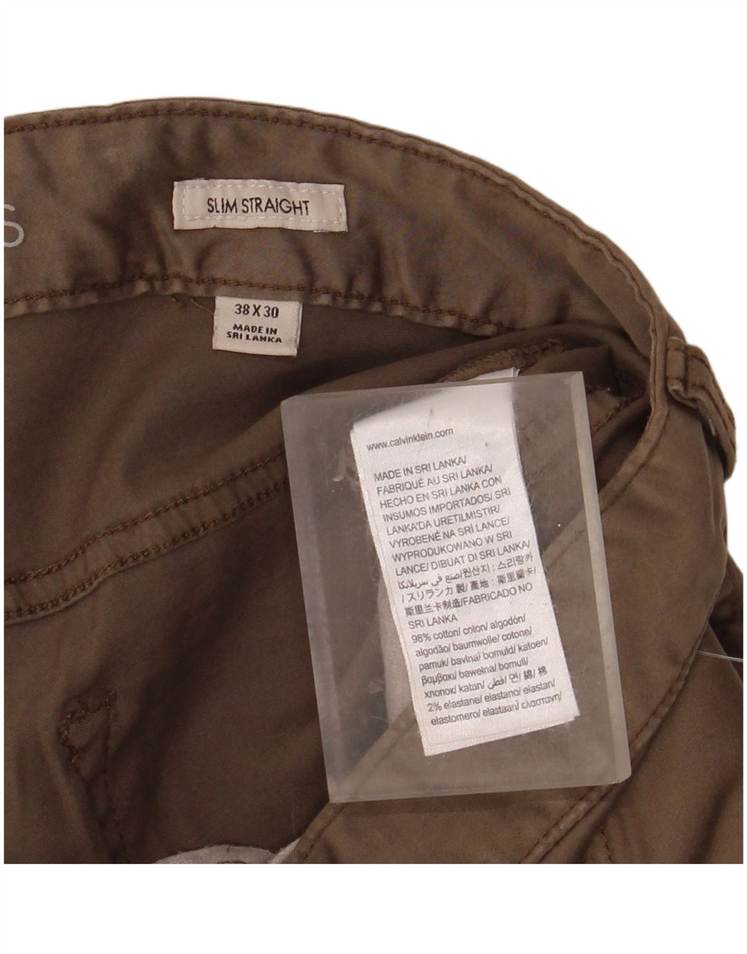 CALVIN KLEIN Calça masculina slim reta casual W38 L30 algodão bege