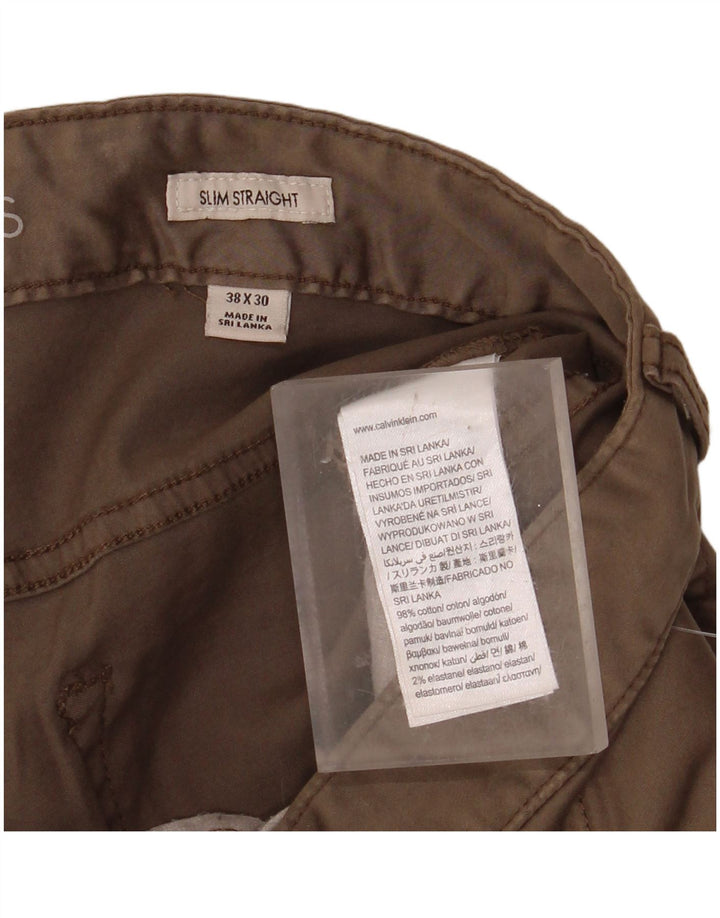 CALVIN KLEIN Calça masculina slim reta casual W38 L30 algodão bege