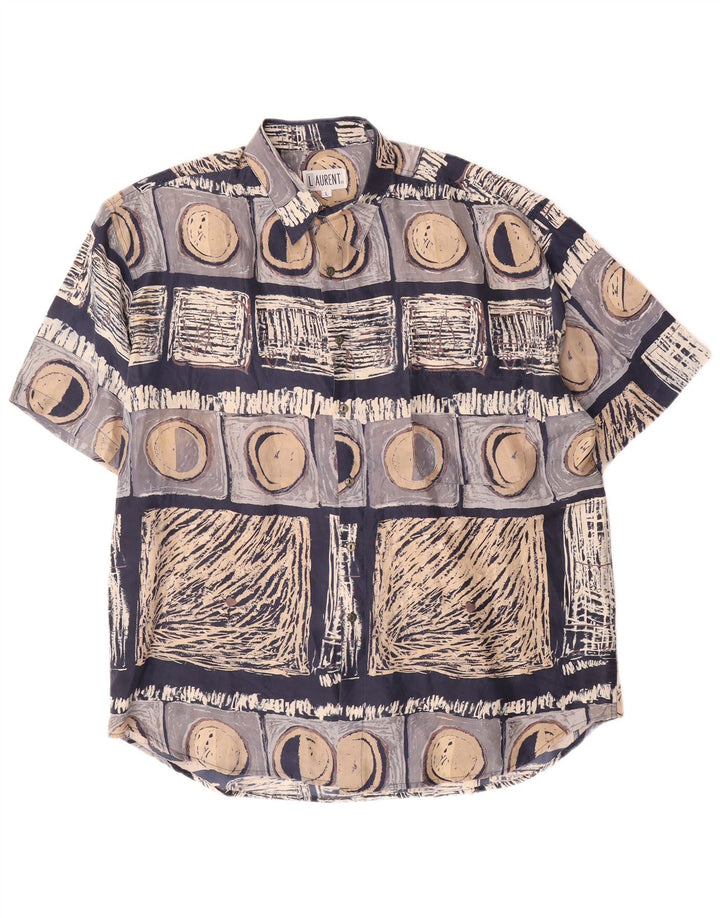 Camisa masculina de manga curta LAURENT grande seda geométrica azul marinho