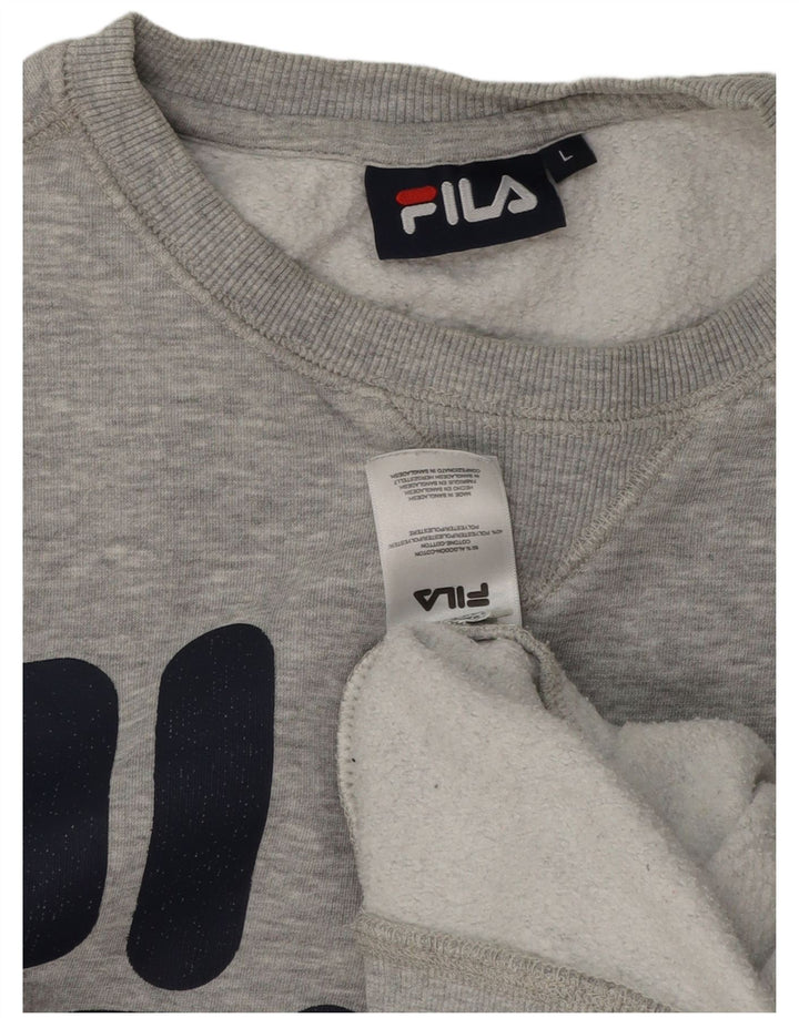 Fila moletom gráfico masculino jumper grande algodão manchado cinza