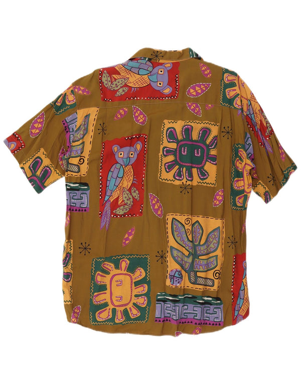 Camisa masculina vintage abstrata padrão manga curta tamanho 18 2XL cáqui