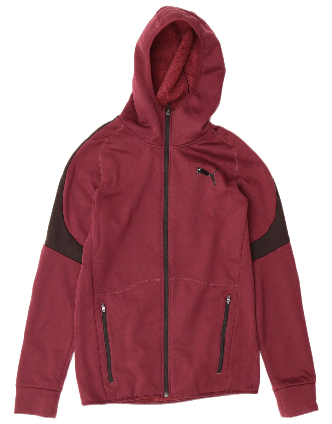 PUMA Mens Zip Hoodie Sweater Small Maroon Colourblock Polyester