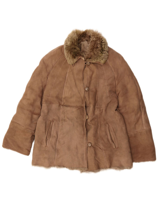 Jaqueta Shearling Feminina Vintage UK 12 Bege Médio