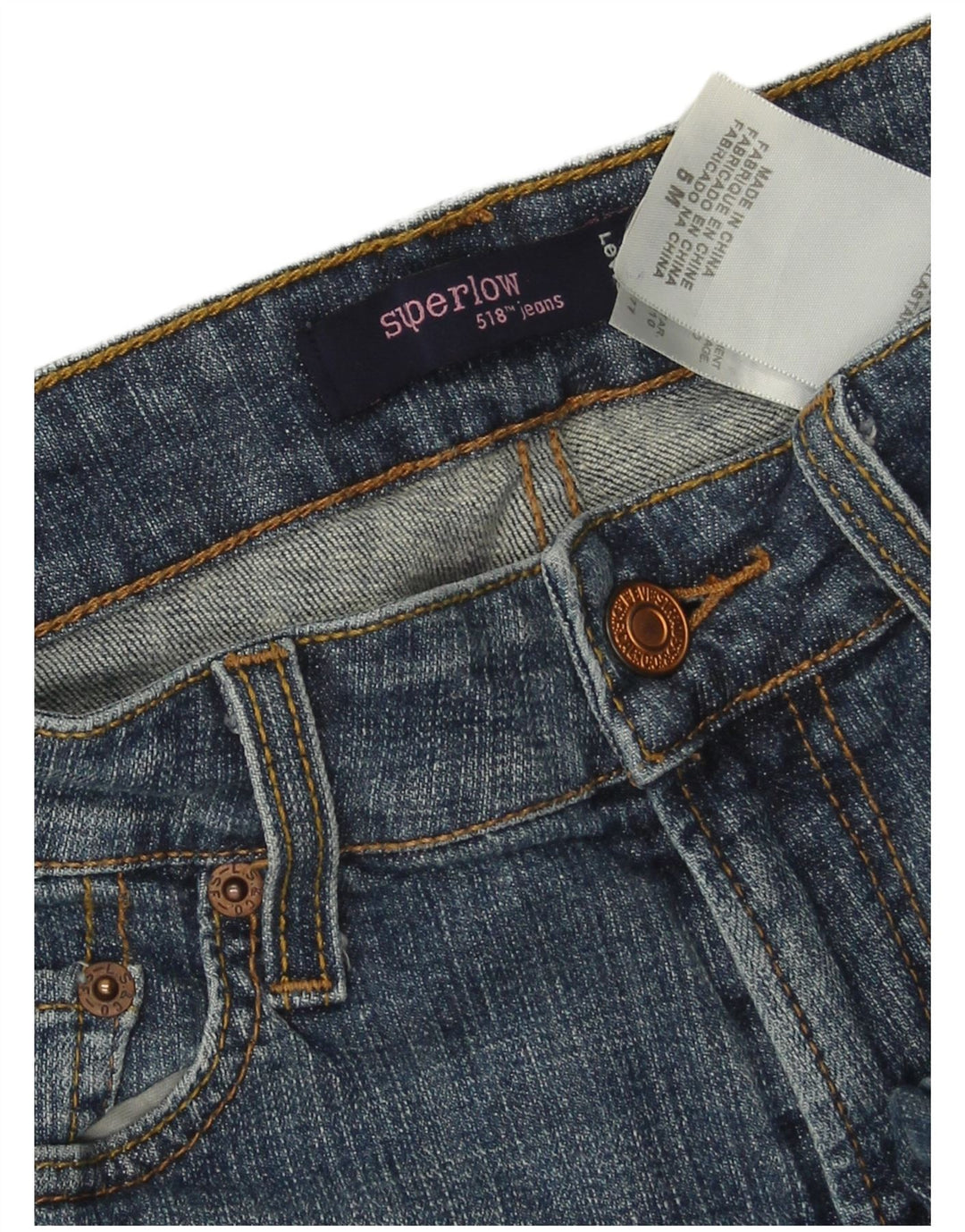 Levi's feminino 518 super low bootcut jeans US 5 médio W28 L31 algodão azul