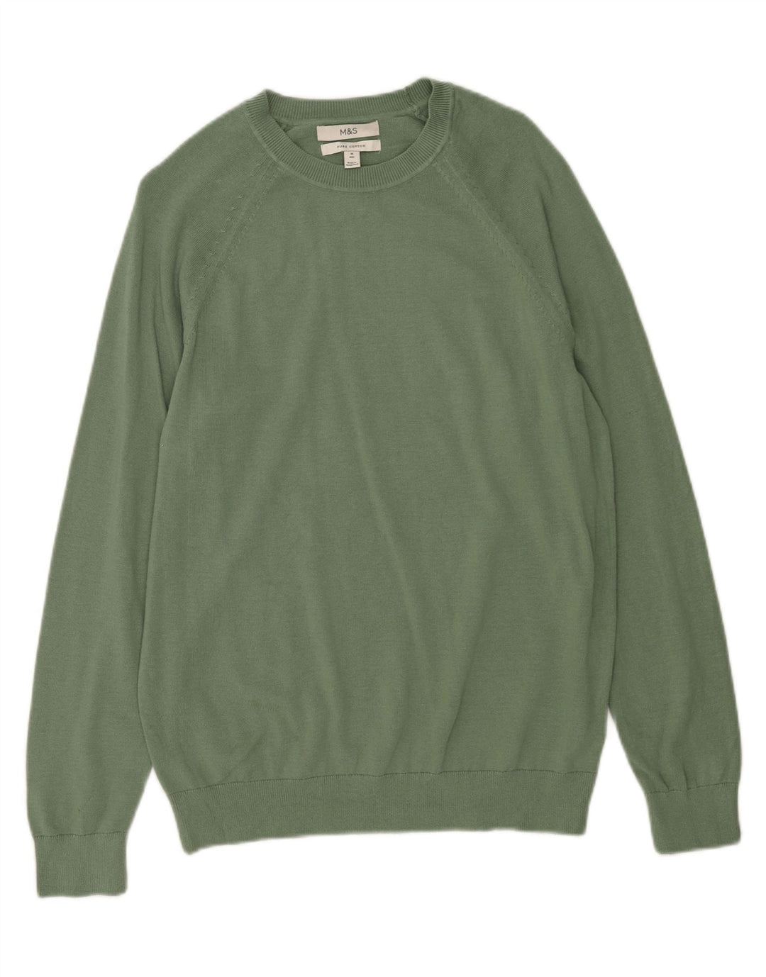 Suéter masculino Marks & Spencer com gola redonda, algodão verde médio