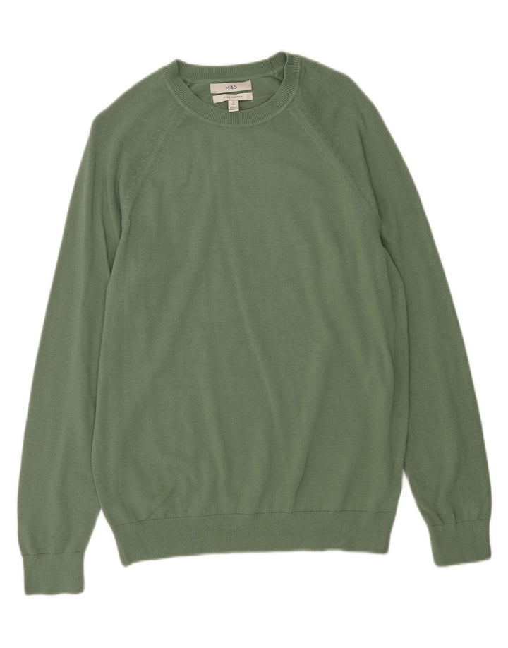 Suéter masculino Marks & Spencer com gola redonda, algodão verde médio