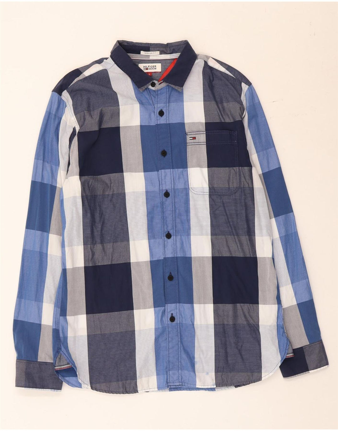 Camisa masculina Tommy Hilfiger Regular Fit grande algodão xadrez azul