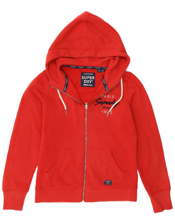 Suéter feminino Superdry com capuz e zíper gráfico UK 14 grande algodão vermelho