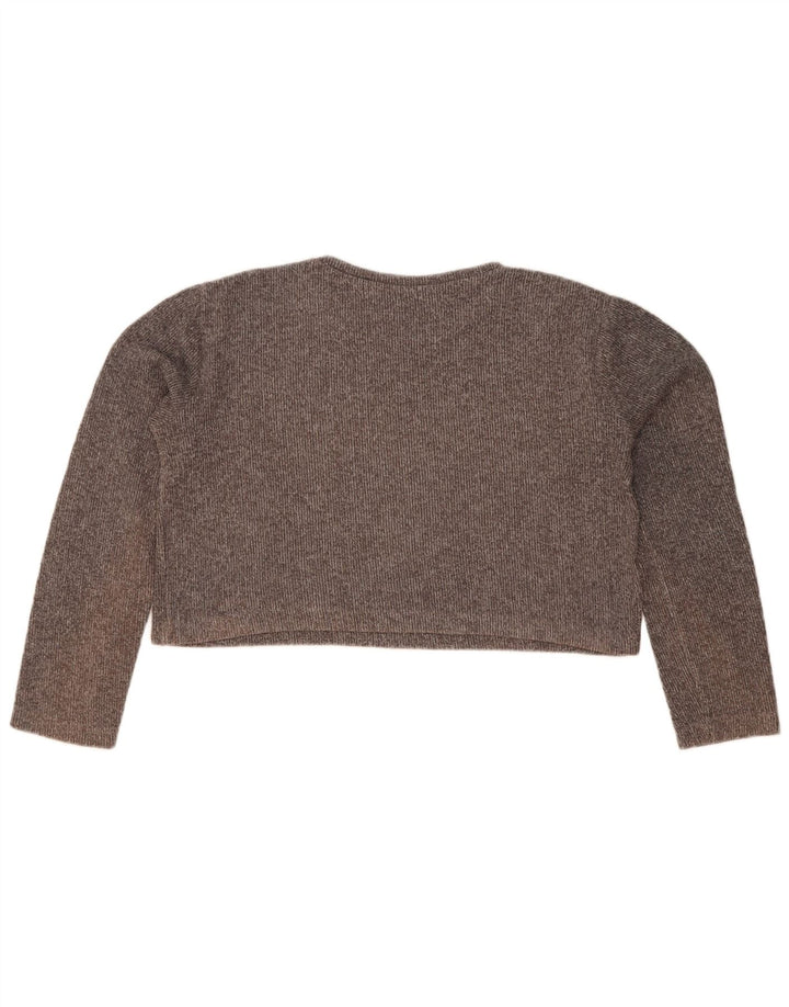 Zara Womens Crop Top Manga Longa Reino Unido 14 Algodão Cinza Médio