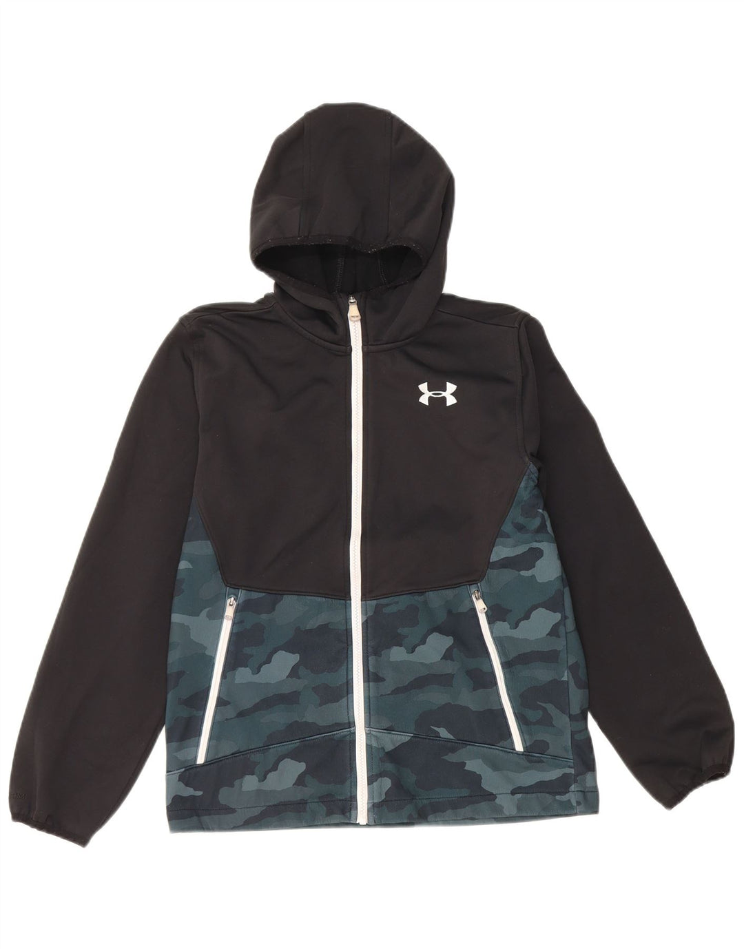 Suéter Under Armour Boys Zip com capuz 11-12 anos grande camuflagem preta