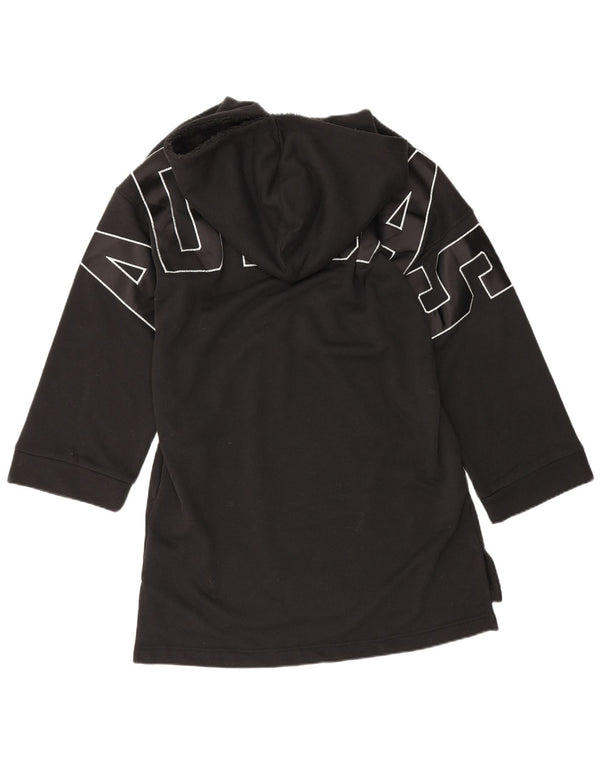 Adidas feminino gráfico oversized moletom com capuz UK 10 pequeno algodão preto