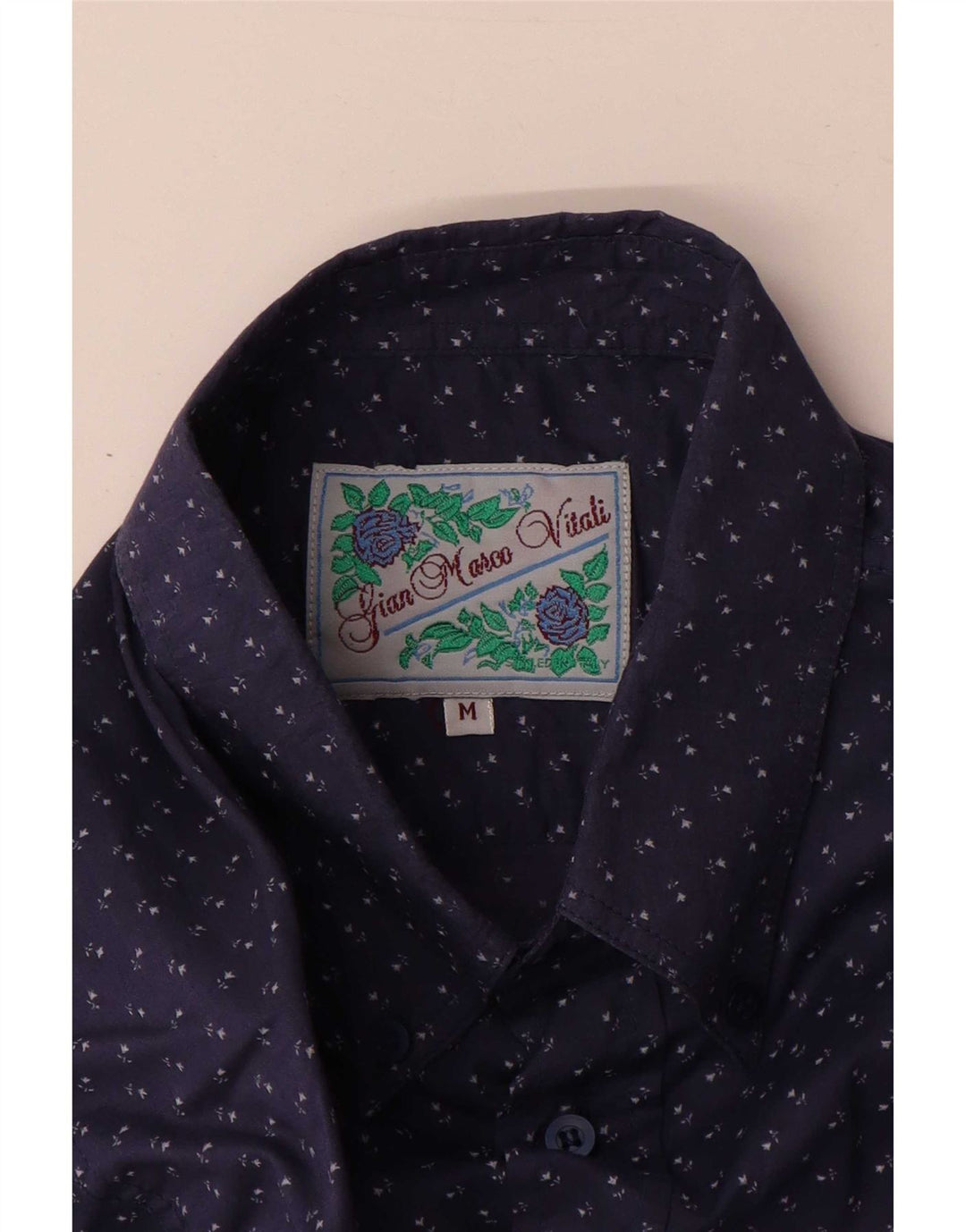 Camisa masculina vintage de algodão floral azul marinho médio