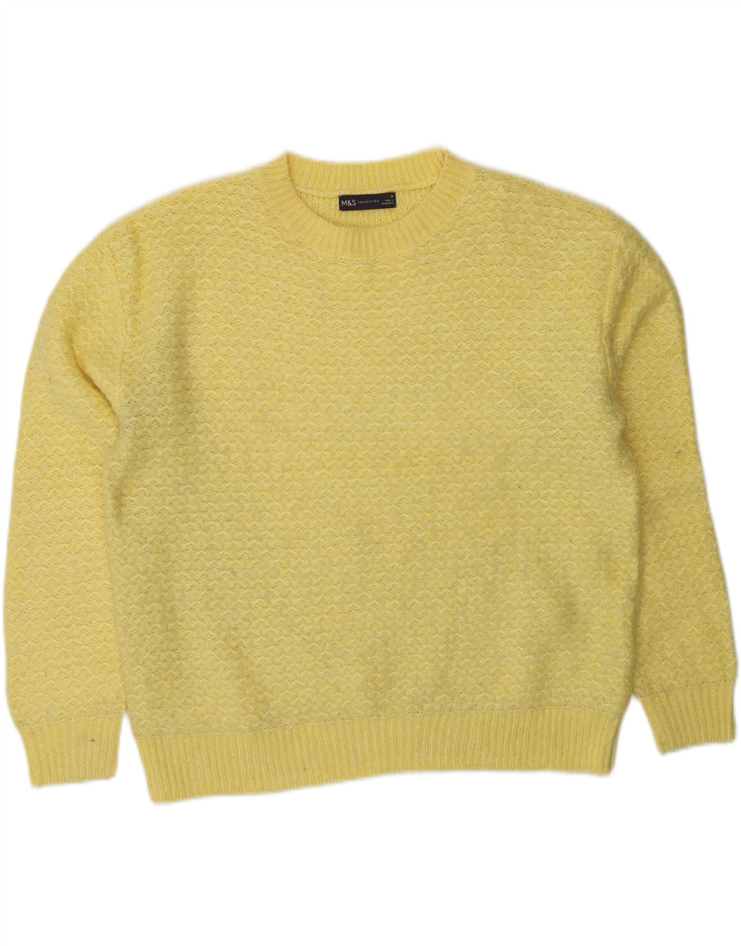 Suéter feminino Marks & Spencer com gola redonda Reino Unido 14 acrílico amarelo médio