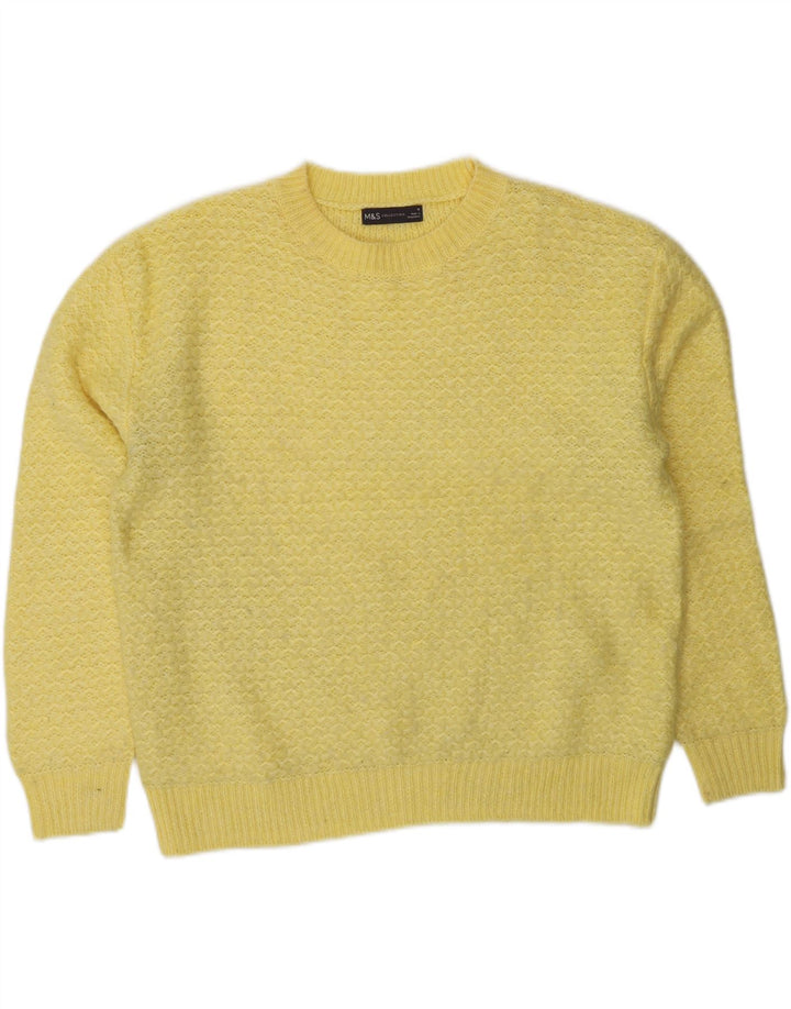 Suéter feminino Marks & Spencer com gola redonda Reino Unido 14 acrílico amarelo médio