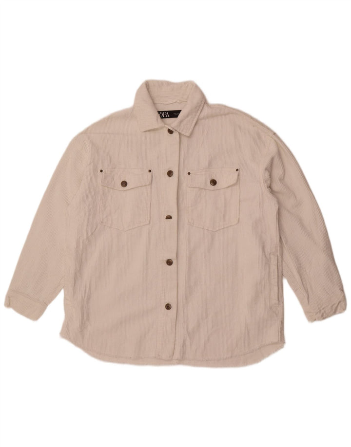 Jaqueta feminina de veludo cotelê Zara UK 10 pequeno algodão branco