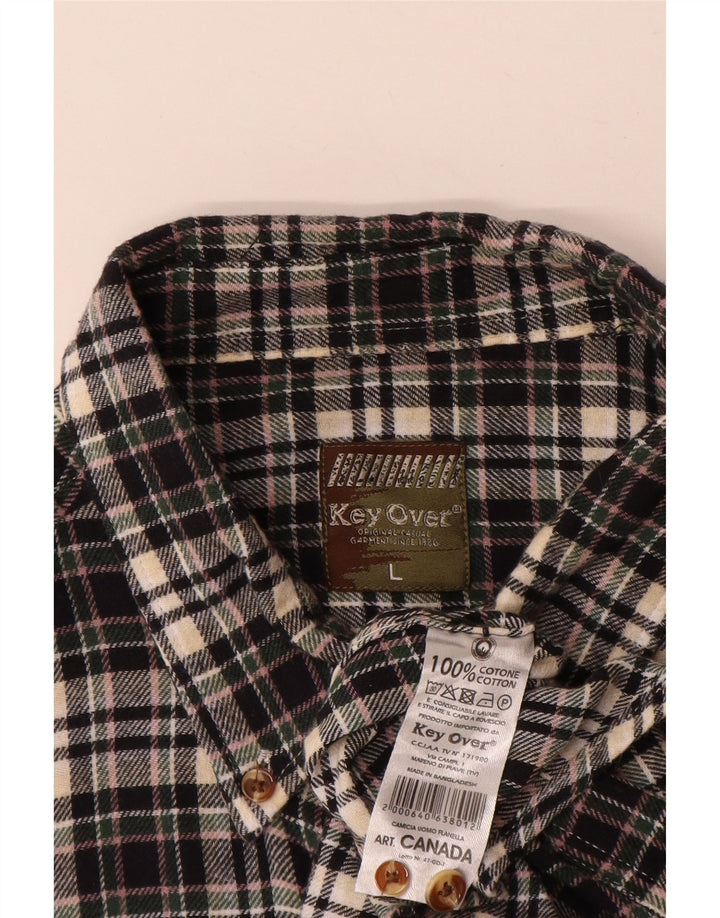 Camisa masculina vintage de flanela grande algodão xadrez preto