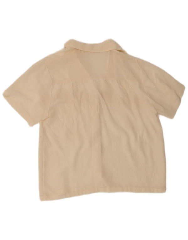 Blusa feminina vintage de manga curta UK 16 grande seda bege