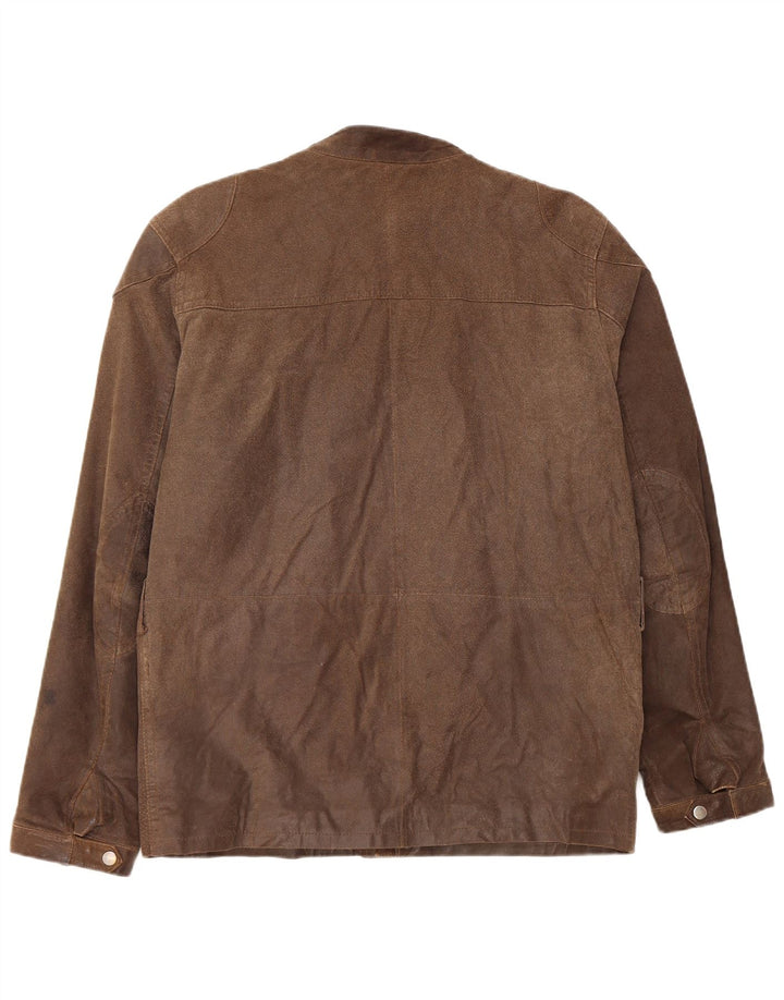 Jaqueta utilitária de couro para motocicleta masculina vintage Reino Unido 38 marrom médio