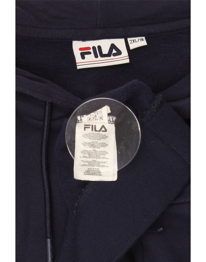 FILA Womens Graphic Crop Hoodie Jumper UK 20 2XL Navy Blue Cotton Vintage Fila and Second-Hand Fila from Messina Hembry 