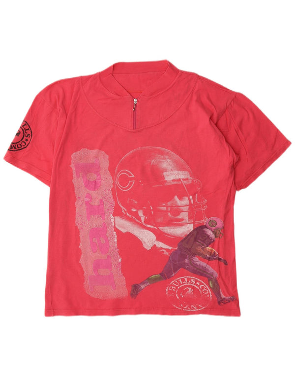 Camiseta feminina vintage com decote em zíper e estampa gráfica UK 16 grande rosa