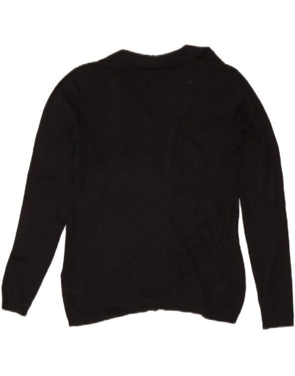 Suéter feminino Marks & Spencer com gola polo e viscose preta média Reino Unido 12