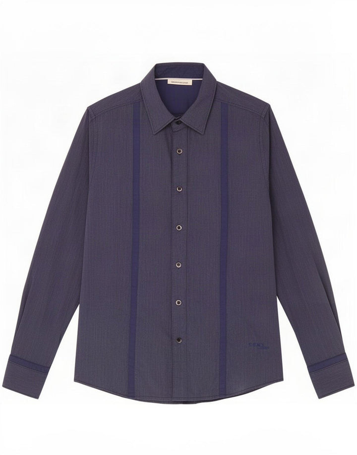 Camisa masculina Dkny pequena listrada azul marinho de algodão