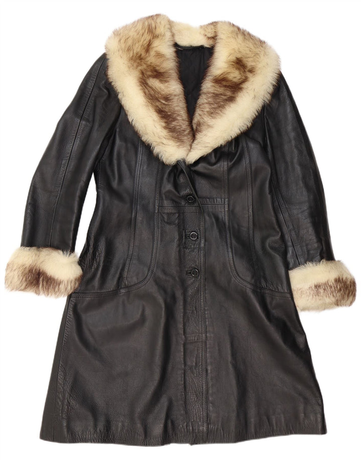 Casaco de couro feminino VINTAGE UK 12 médio preto