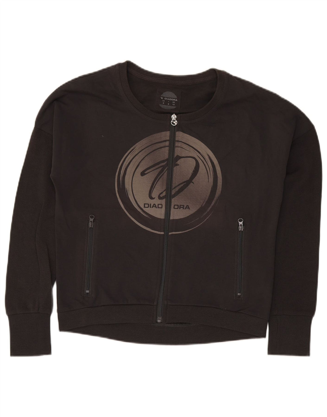 Diadora Womens Oversized Graphic Tracksuit Top Jacket UK 10 Pequeno Preto