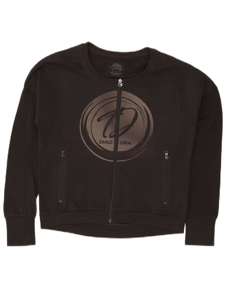 Diadora Womens Oversized Graphic Tracksuit Top Jacket UK 10 Pequeno Preto