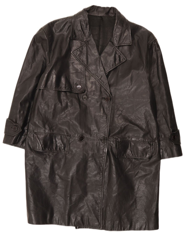 Casaco feminino vintage de couro com peito duplo e corte relaxado IT 42 médio preto