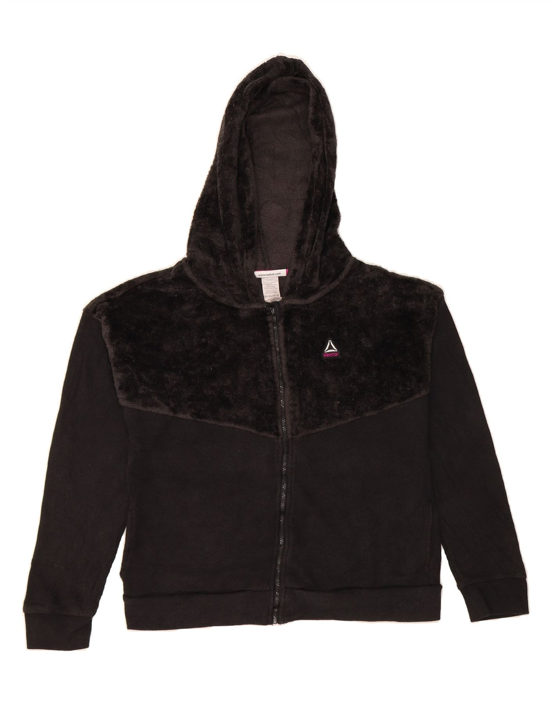 REEBOK Girls Zip Hoodie Sweater 15-16 Years 2XL Black Cotton Vintage Reebok and Second-Hand Reebok from Messina Hembry 