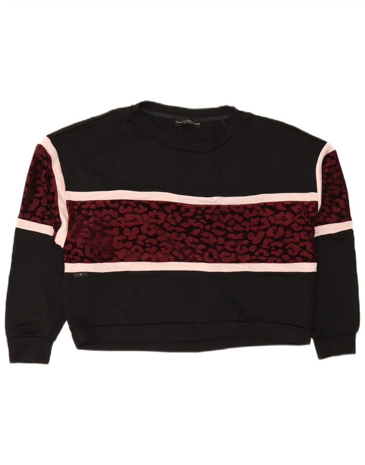 Suéter feminino Guess de grandes dimensões Reino Unido 14 médio preto com estampa animal