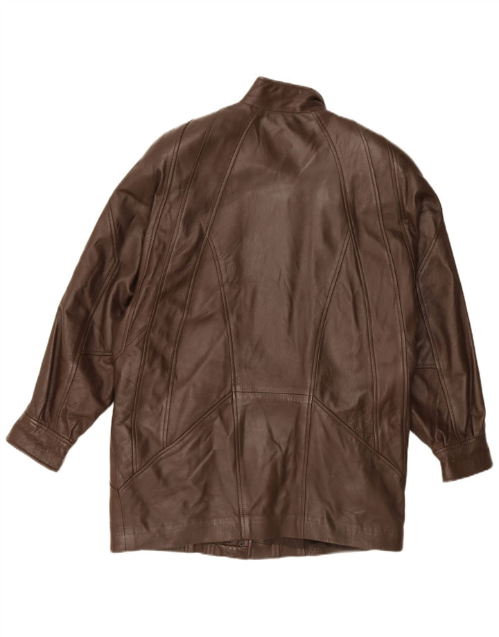 Casaco de couro superdimensionado feminino vintage Reino Unido 16 couro marrom grande