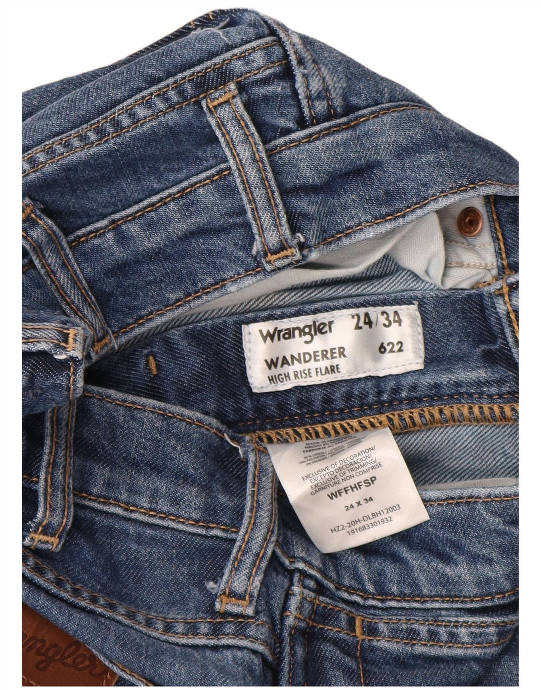 Calça jeans feminina Wanderer cintura alta larga WRANGLER W24 L34 azul Lyocell