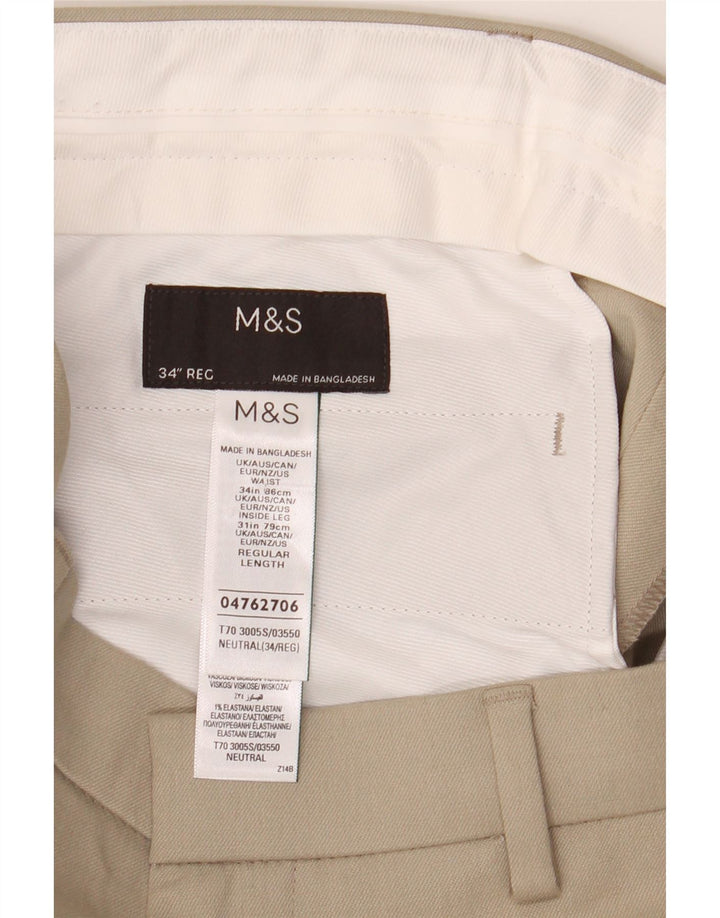 Calça Chino Slim Masculina Marks & Spencer W34 L31 Poliéster Bege