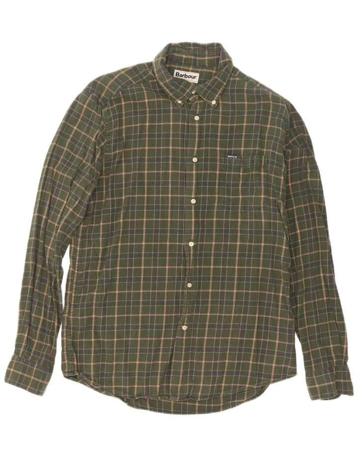 Camisa masculina Barbour sob medida, grande, cáqui, algodão xadrez
