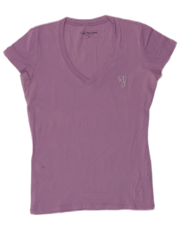 Camiseta Calvin Klein Jeans Feminina Top UK 6 XS Roxo Algodão