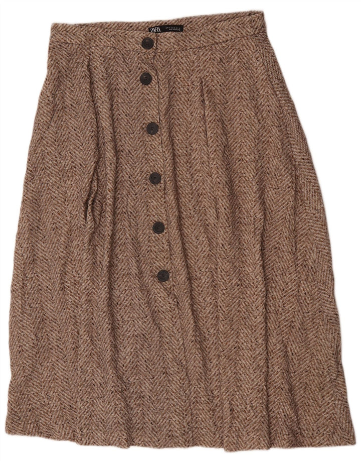 Zara Saia Midi Feminina XL W32 Marrom Chevron